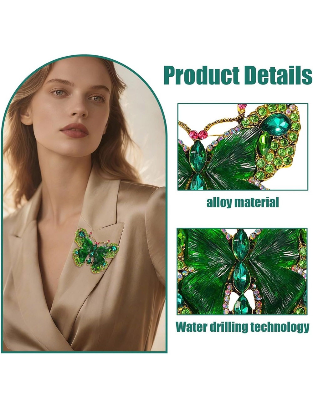 New! Green Butterfly Crystal Brooch - Picture 3 of 7